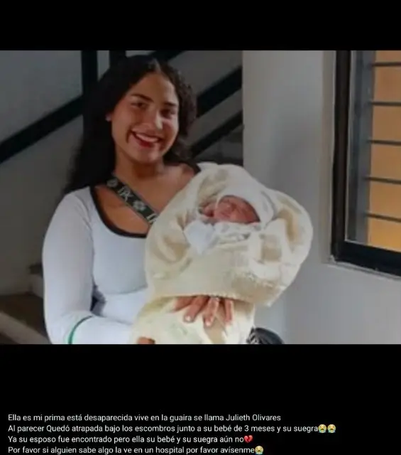 Julieth Olivares junto con su bebé de 3 meses y su suegra