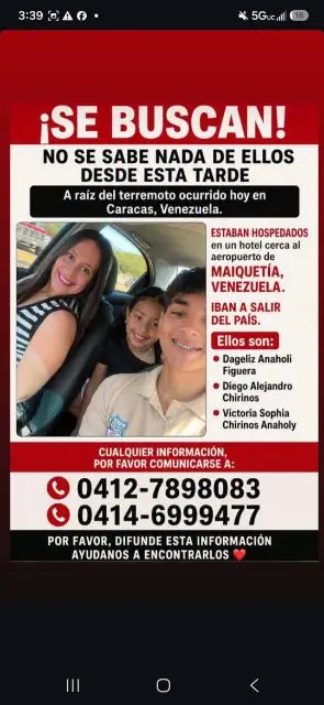 Dageliz Anaholi Figuera (Madre), Diego Alejandro Chirinos (Hijo), y Victoria Sophia Chirinos Anaholy (Hija)