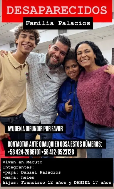 Daniel Palacios (padre)Helena Mendez (madre) Daniel palacios(hijo mayor) Francisco Palacios (hijo menor)
