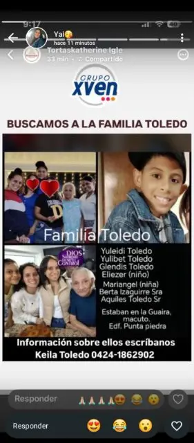 Yoleidi Toledo, Yulibet Toledo, Glendis Toledo, Eliezer, Mariangel, Berta Izaguirre, Aquiles Toledo