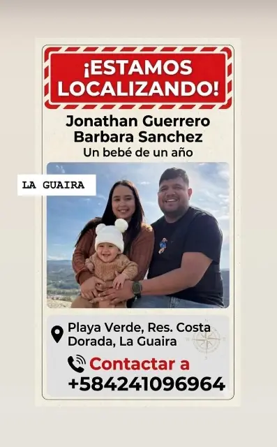 Jonathan Guerrero y Barbara Sánchez con un bebé Gael