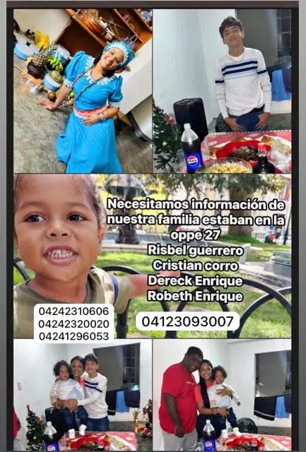Familia desaparecida Rizbel guerrero, cristian corro,derek Enrique, Robert enrique