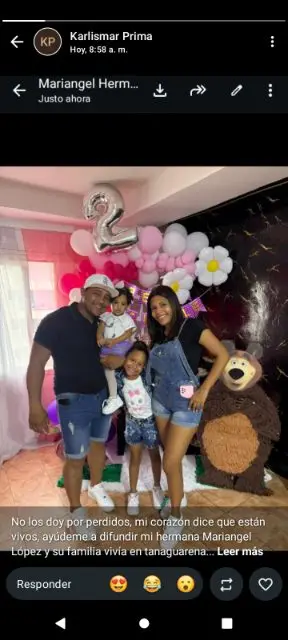 Mariangel, si esposo yosande,sus hijas niñas pequeñas miriangel yabril